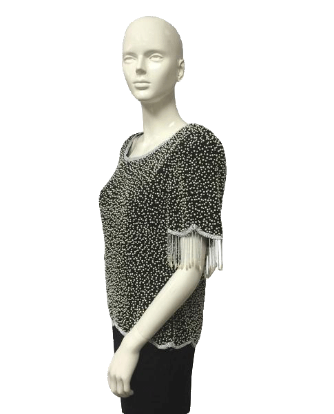 Load image into Gallery viewer, Laurence Kazar Top Black Embellished with Pearls Sz M (SKU 000022)

