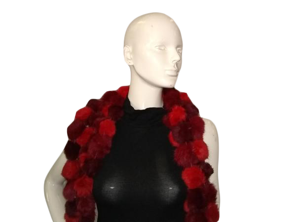 Load image into Gallery viewer, Red Rabbit Real Fur Pom Pom Scarf SKU 000129
