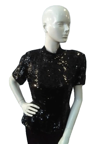 Load image into Gallery viewer, Victor Costa 70&amp;#39;s Top Black Sequins Size 10 SKU 000041
