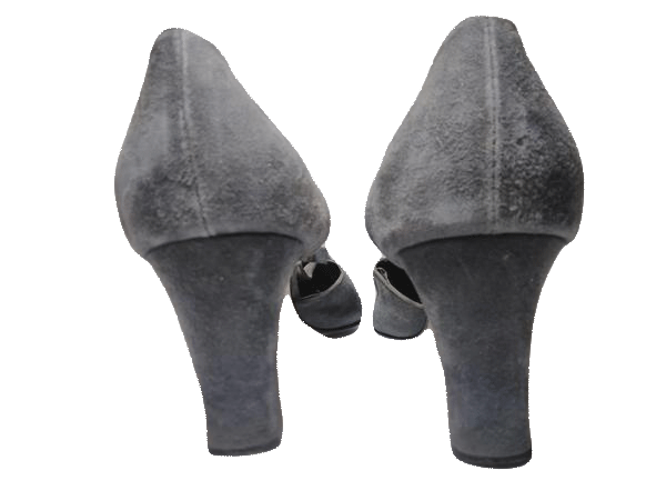 Shoes Smoky Gray Suede T-Strap with Bow Block 3" Heels Silver Sandal Size 10 SKU 000146