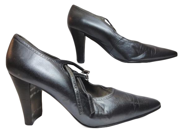 Load image into Gallery viewer, Shoes Charcoal Black/Midnight Gray Double Strap across ankle 4&amp;quot; Heel Size 10 SKU 000146
