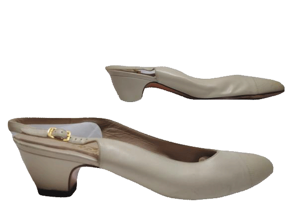 Shoes Ferragamo Tan Medium Heel Adjustable Heel Strap Size 9 1/2 SKU 000146