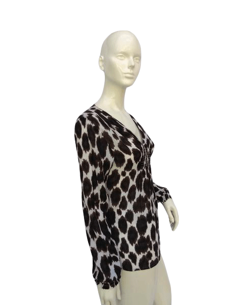 Michael Kors 90's Animal Print V Neck Long Sleeve Top Size SP SKU 000180