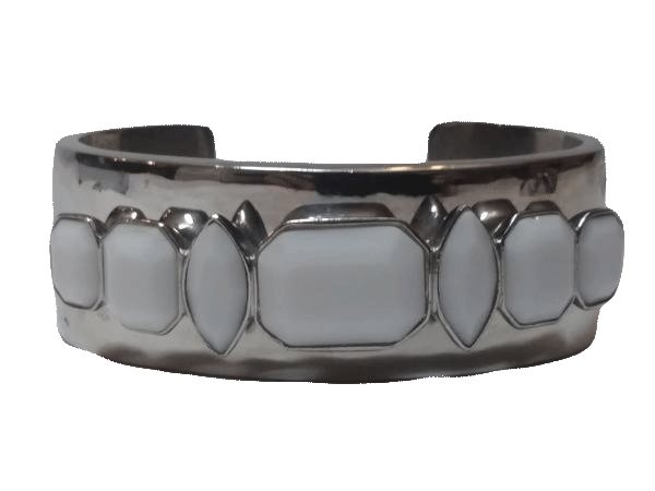 Load image into Gallery viewer, Givenchy Cuff Bracelet Silver with White Jade (SKU 000163-5)
