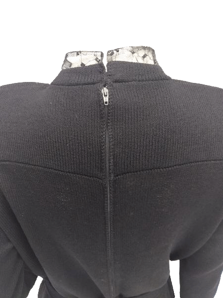 Load image into Gallery viewer, St. John Black Knit Black Dress Peek A Boo Beaded Mesh Chest Sz 14 NWT (SKU 000057)
