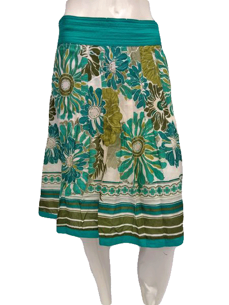 Ann Taylor Turquoise Floral Knee Length Circle Skirt Size 12 SKU 000133