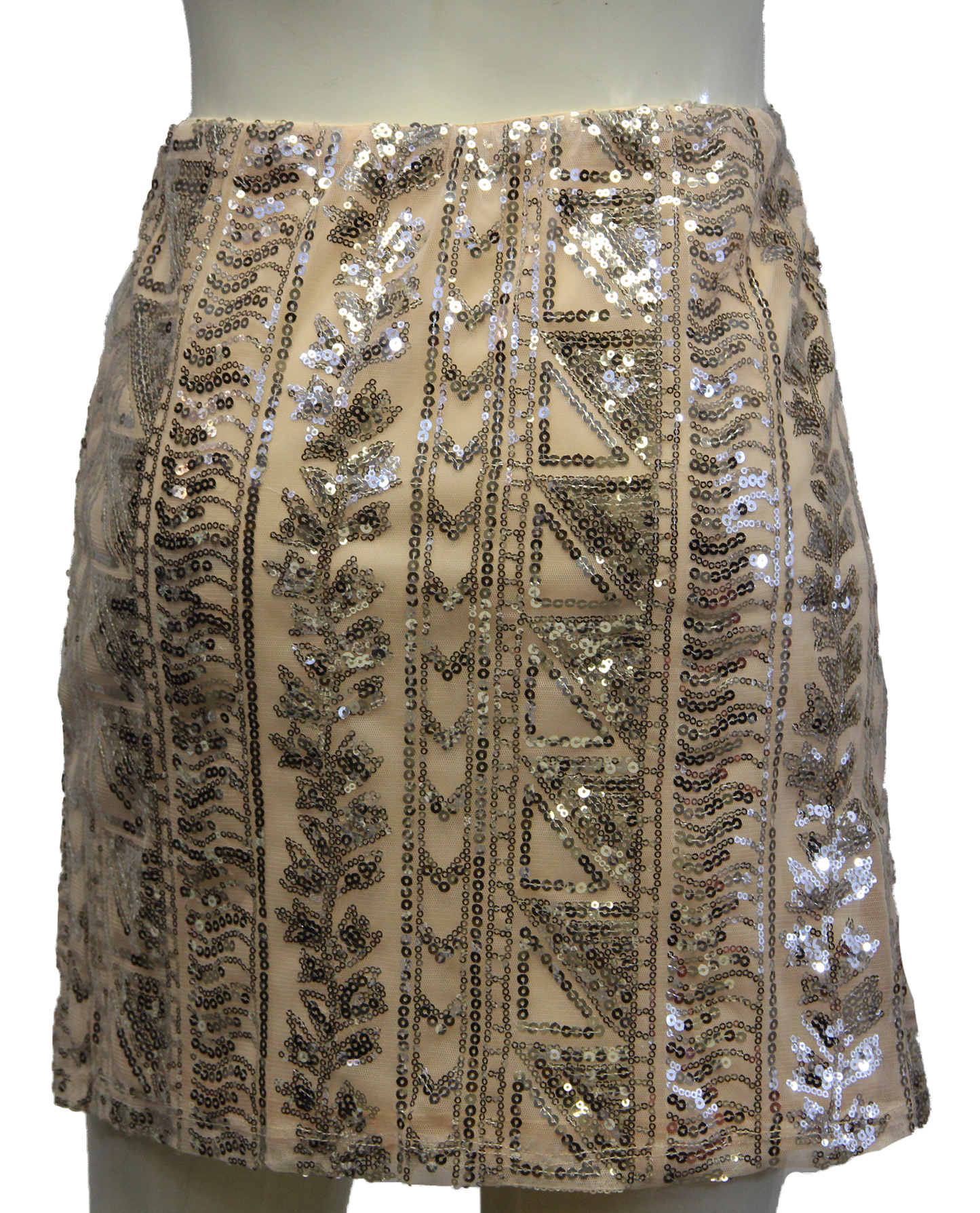 Light Peach Aztec Print Sequin Skirt (SKU 000004) - Designers On A Dime - 3