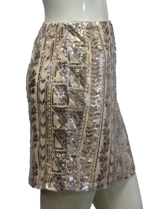 Light Peach Aztec Print Sequin Skirt (SKU 000004) - Designers On A Dime - 2