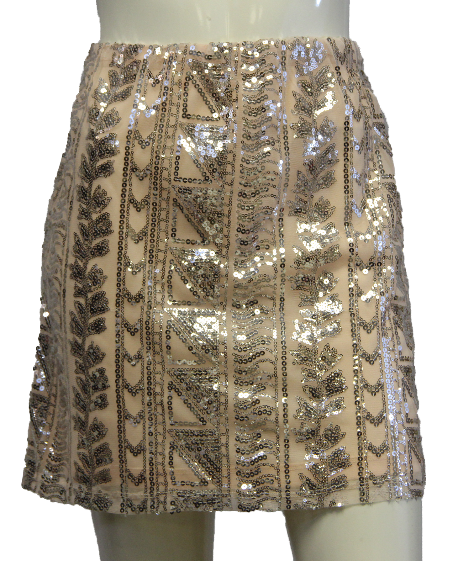 Light Peach Aztec Print Sequin Skirt (SKU 000004) - Designers On A Dime - 1