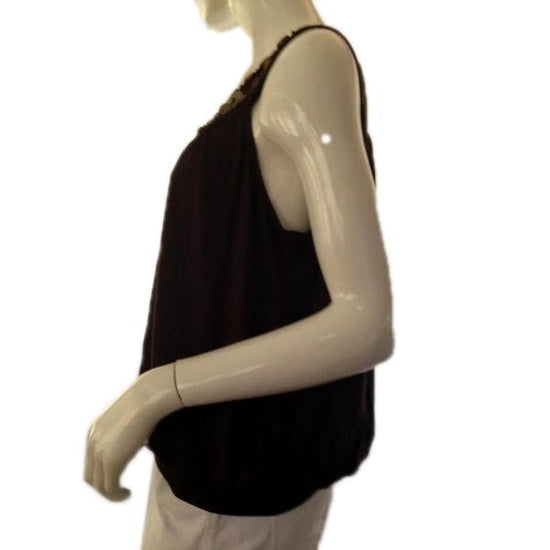 Michael Kors 90's Top Brown With Beaded Neck Size Large (SKU 000209)