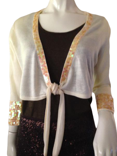 Load image into Gallery viewer, New York &amp;amp; Company 60&amp;#39;s crop sweater with tie front and sequins size S/M (SKU 000210)
