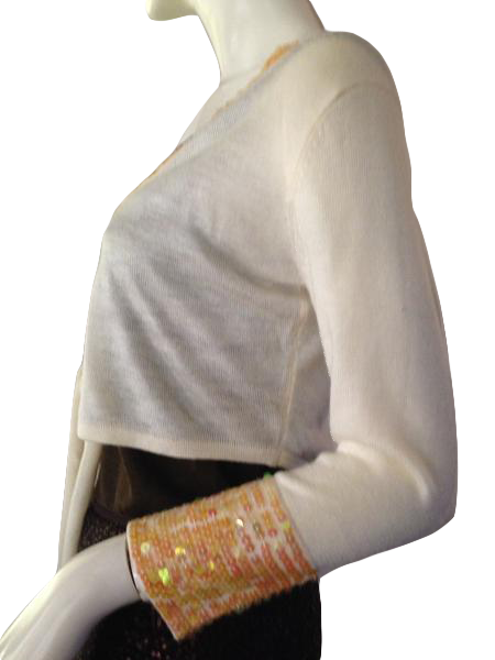 Load image into Gallery viewer, New York &amp;amp; Company 60&amp;#39;s crop sweater with tie front and sequins size S/M (SKU 000210)
