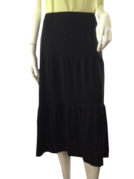 Ann Taylor LOFT flowing below-knee black three tier elastic waist skirt Size S (SKU 000210)