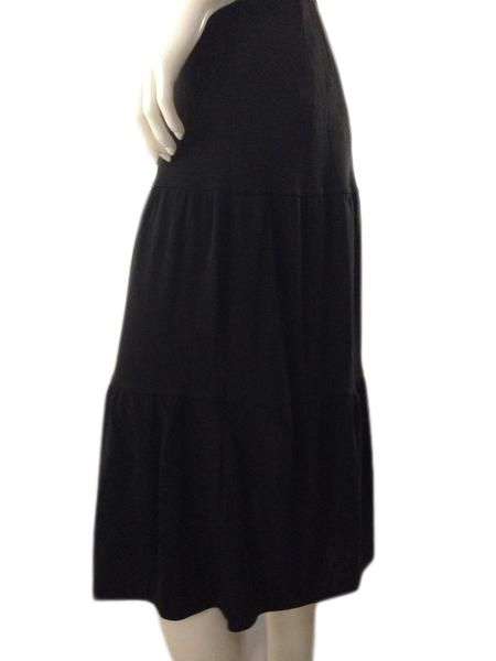 Ann Taylor LOFT flowing below-knee black three tier elastic waist skirt Size S (SKU 000210)