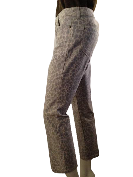 CHICO'S Platinum 80's Denim Jeans Beige Gray Leopard Print Stretch size 0 (SKU 000210)