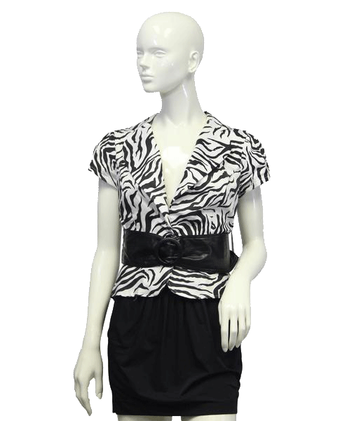 Load image into Gallery viewer, Charlotte Russe Top 70&amp;#39;s Animal Print Black &amp;amp; White Size Large SKU 000081

