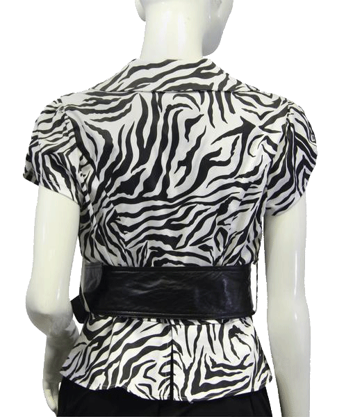 Load image into Gallery viewer, Charlotte Russe Top 70&amp;#39;s Animal Print Black &amp;amp; White Size Large SKU 000081
