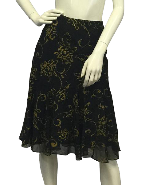 Ralph Lauren Gold Flowers Black Skirt Sz M (SKU 000019)