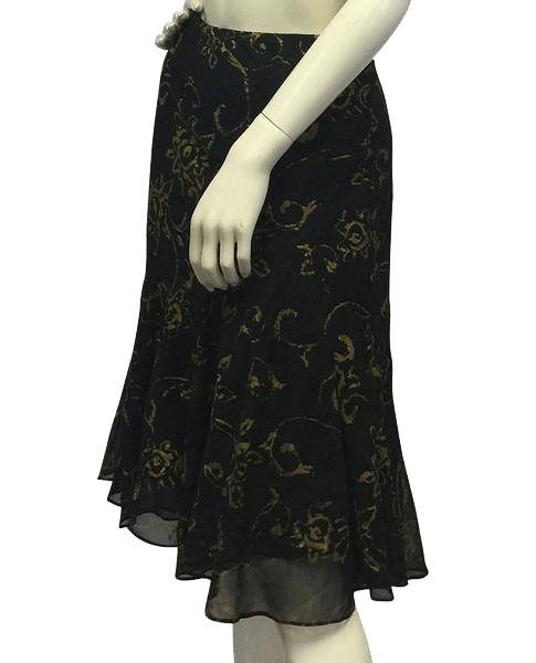 Ralph Lauren Gold Flowers Black Skirt Sz M (SKU 000019)