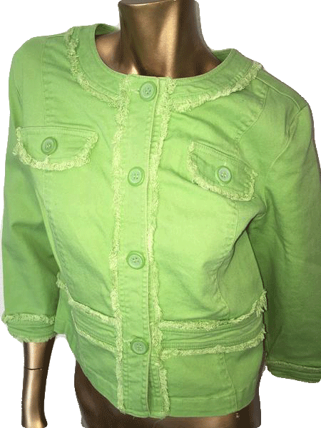 Load image into Gallery viewer, Live a Little70&amp;#39;s Jacket Lime Green Denim Long Sleeve Size L NWT SKU 000090
