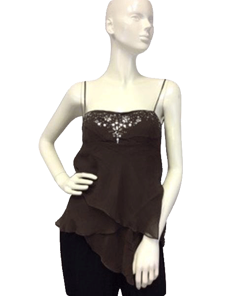 Load image into Gallery viewer, BCBG Top Sheer Into Silk Brown Size M SKU 000090G 80&amp;#39;s Tan
