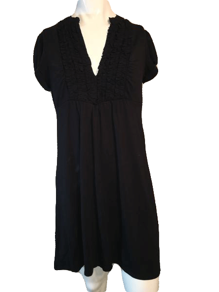 Speechless 70's Short Sleeve Black Dress with Ruffle Neck Line Design Size M SKU 000123