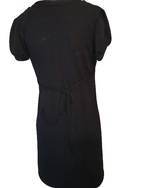 Speechless 70's Short Sleeve Black Dress with Ruffle Neck Line Design Size M SKU 000123
