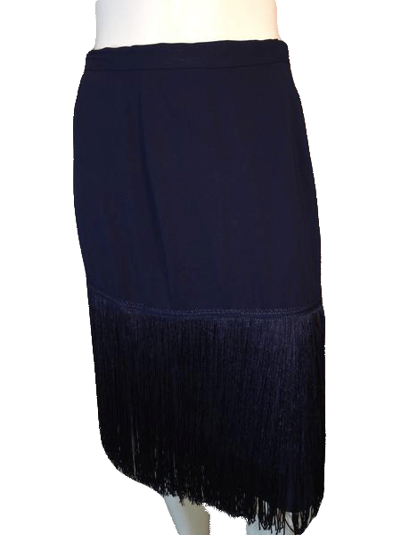 Designers on a Dime Navy Blue Skirt with Fringe Hem Size 10 SKU 000126