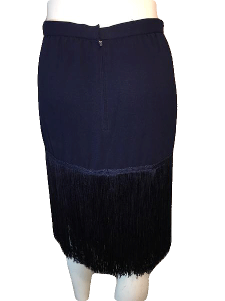 Designers on a Dime Navy Blue Skirt with Fringe Hem Size 10 SKU 000126