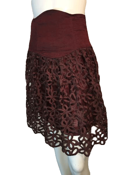 Robert Rodriquez Brown Embroidered Layered Skirt Size 28” SKU 000169