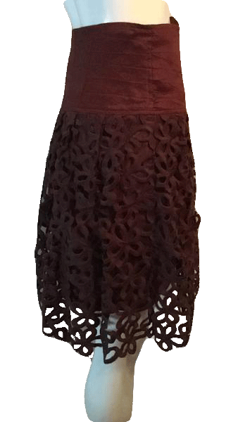 Robert Rodriquez Brown Embroidered Layered Skirt Size 28” SKU 000169
