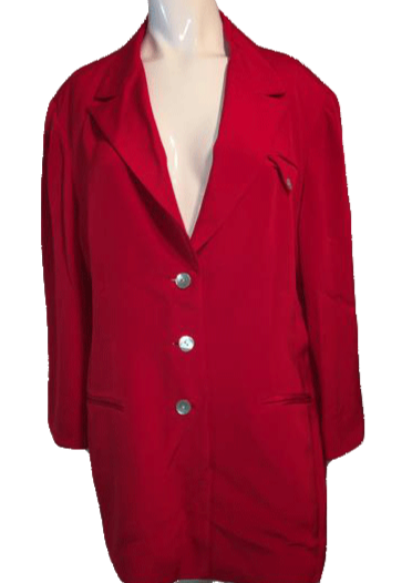 Load image into Gallery viewer, Neiman Marcus 80&amp;#39;s 100% Silk Cherry Red Long Sleeve Blazer SKU 000169
