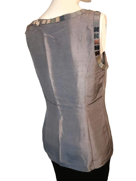 Load image into Gallery viewer, Tory Burch 90&amp;#39;s Gray Sleeveless 100% Silk Top with Large Sequin Size 4 SKU 000169
