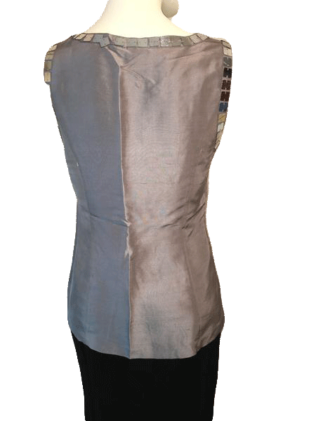 Load image into Gallery viewer, Tory Burch 90&amp;#39;s Gray Sleeveless 100% Silk Top with Large Sequin Size 4 SKU 000169
