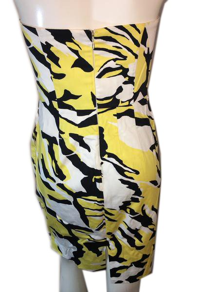 Express Design Studio 70's Strapless Yellow, White and Black Dress Size 4 SKU 000168