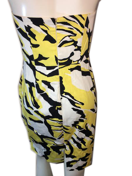 express design studio dress Express Design Studio 70's Strapless Yellow, White and Black Dress Siz Designers On A Dime