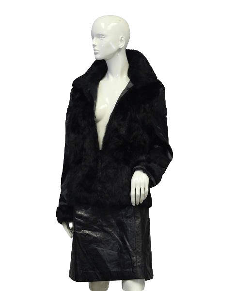 Black Rabbit Fur Coat Size Large SKU 000053