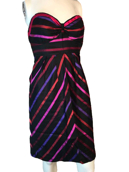 Guess Jeans 70's 100% Silk Chevron and Striped Strapless Sweetheart Neckline Dress Size 1 SKU 000200