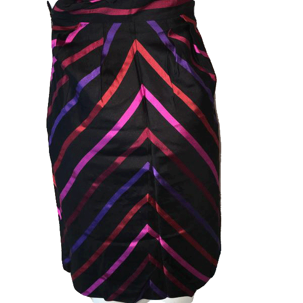 Guess Jeans 70's 100% Silk Chevron and Striped Strapless Sweetheart Neckline Dress Size 1 SKU 000200