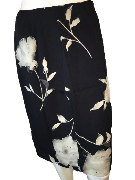 Jones New York 70's Skirt Black Knee Length Floral Print Size 10 SKU 000094