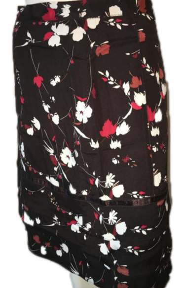 Anne Klein Black Silk Skirt with Floral Print Size 12 SKU 000094