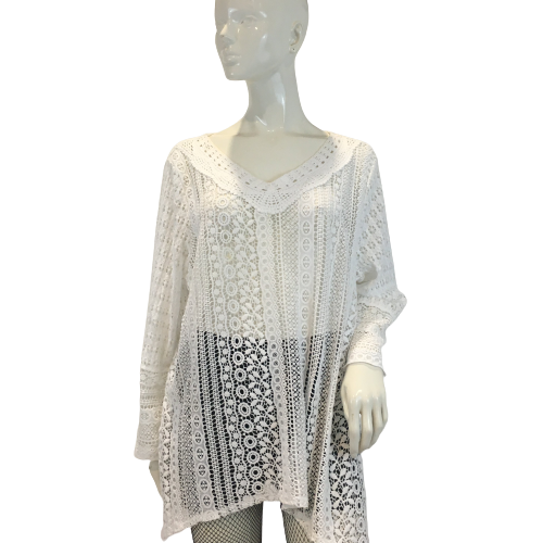 Load image into Gallery viewer, Chico&amp;#39;s Top White Lace Size 3 SKU 000331-2
