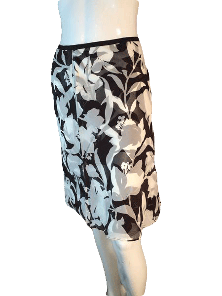 Ann Taylor 100% Silk Brown and Cream Floral Skirt with Sheer Overlay Size 2 SKU000202