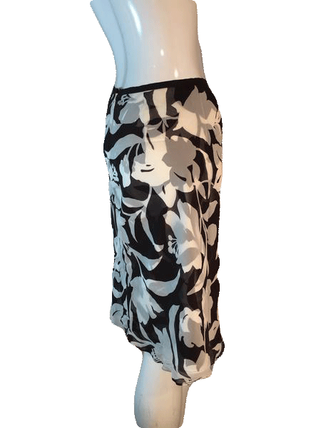 Load image into Gallery viewer, Ann Taylor 100% Silk Brown and Cream Floral Skirt with Sheer Overlay Size 2 SKU000202
