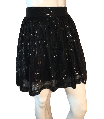 Load image into Gallery viewer, Seventeen 70&amp;#39;s Black Sequin Disco Mini Skirt Size S SKU 000202
