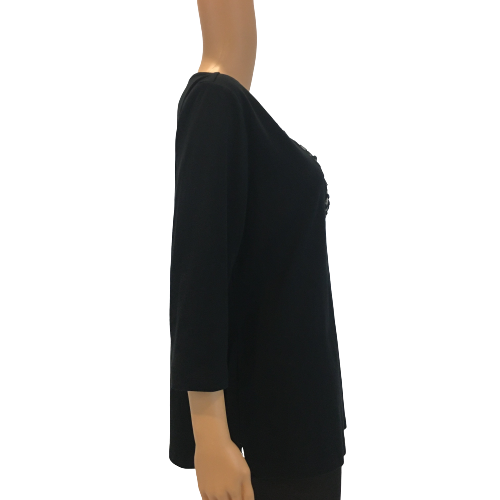 Karen Scott Top Black Beaded Vee Neck Embellished Size XL SKU 000331-10