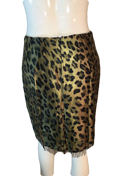 Load image into Gallery viewer, RS Russell Scott Signature 60&amp;#39;s Animal Print Skirt with Beaded Fringe Size 8 SKU 000202
