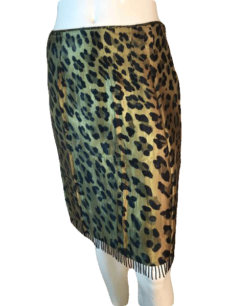 RS Russell Scott Signature 60's Animal Print Skirt with Beaded Fringe Size 8 SKU 000202