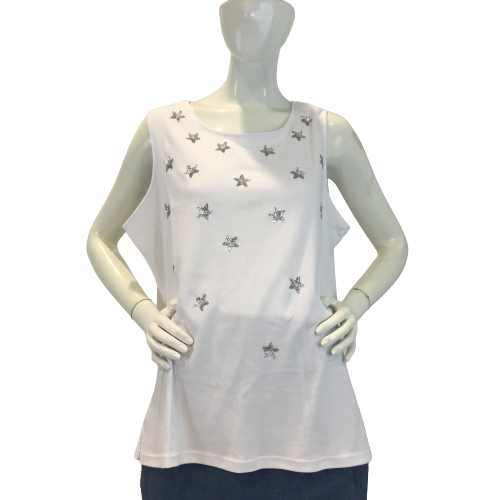Quaker Factory Top White with Silver Stars Size 1X SKU 000331-12