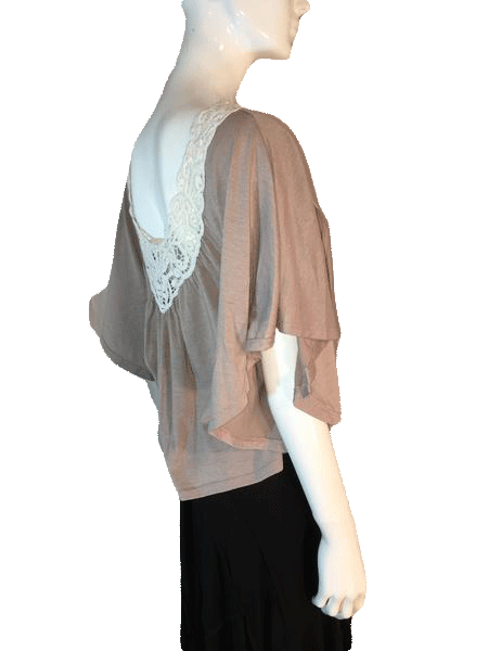 Brown Boho Top with Embroidered Applique Neck Line Size S SKU 000205